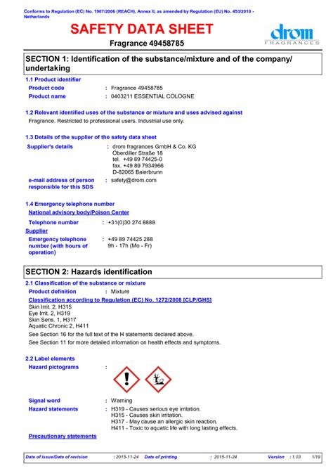 perfume msds sheet.